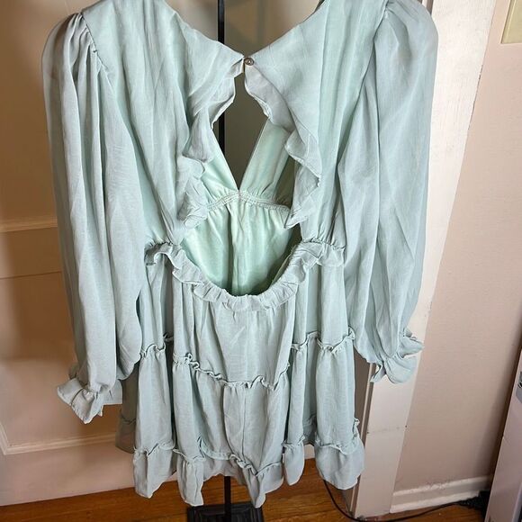 She + Sky Women's Chiffon Ruffle Tiered Maternity Dress Mint Green Size Large - Picture 7 of 9